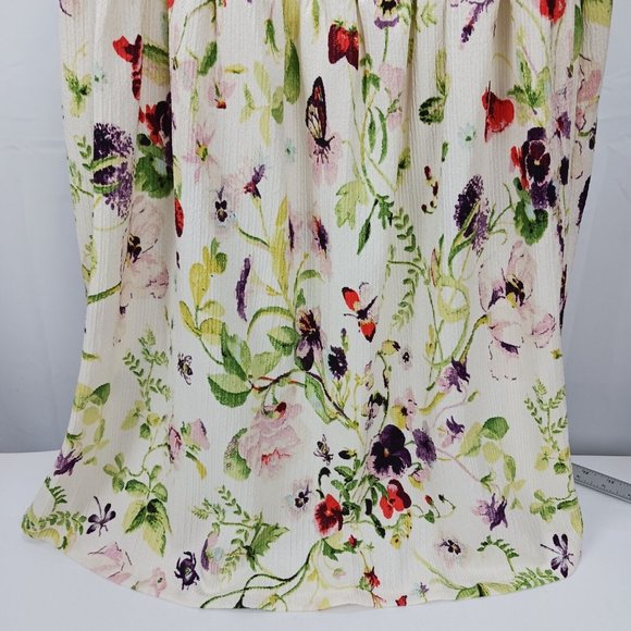 NEW H&M Floral Pleet Dress Size XXL Mini Short Cold Shoulder Ivory Floral - Picture 4 of 15